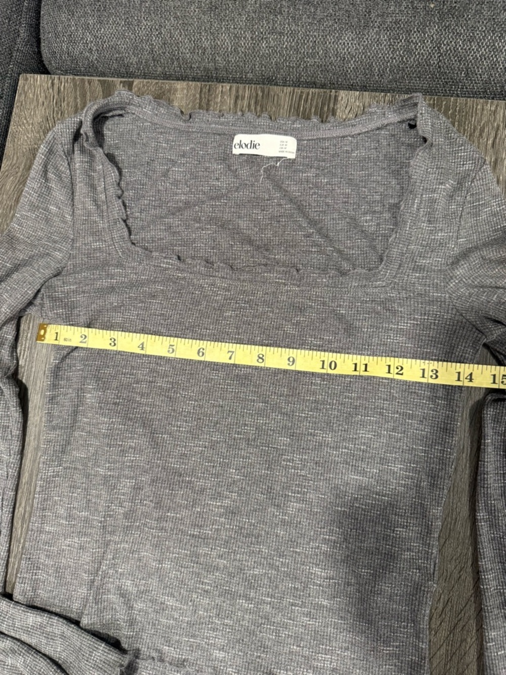 Elodie Gray Ribbed Long-Sleeve Square-Neck Top - Picture 7 of 12